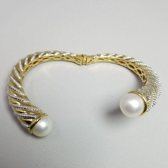 Vintage Hinged Crossover Bracelet Gold Tone Silver Tone Spiral Faux Pear Ends - Picture 5 of 9